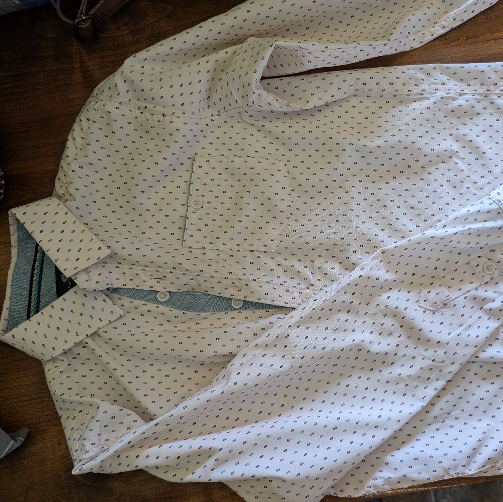 Boys White and Blue Button Down Shirt